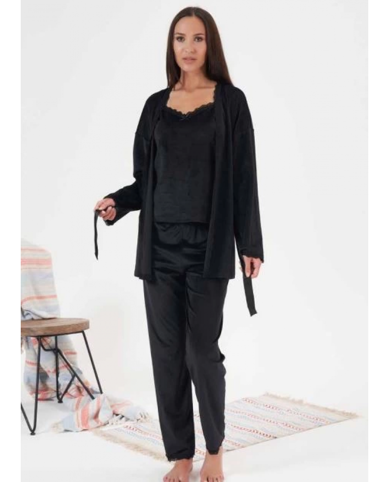 Estiva 24397 Bayan Kadife 3'lü Pijama Takım