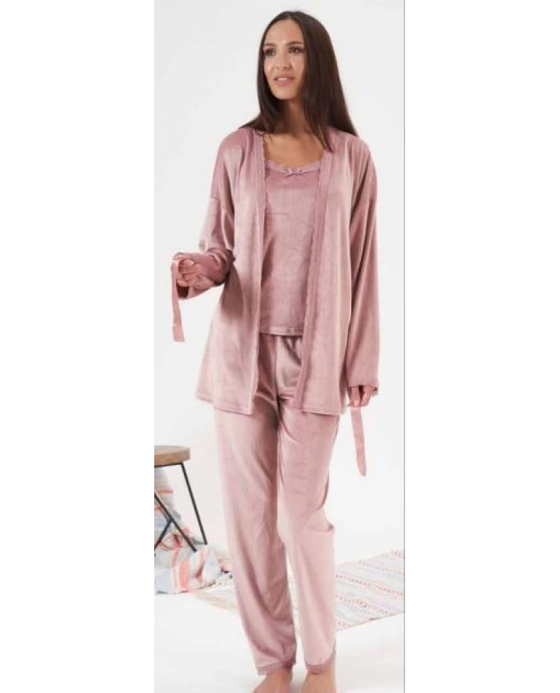 Estiva 24397 Bayan Kadife 3'lü Pijama Takım