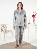 Estiva 25360 Gömlek Yaka Çizgili Kadife Pijama Takımı
