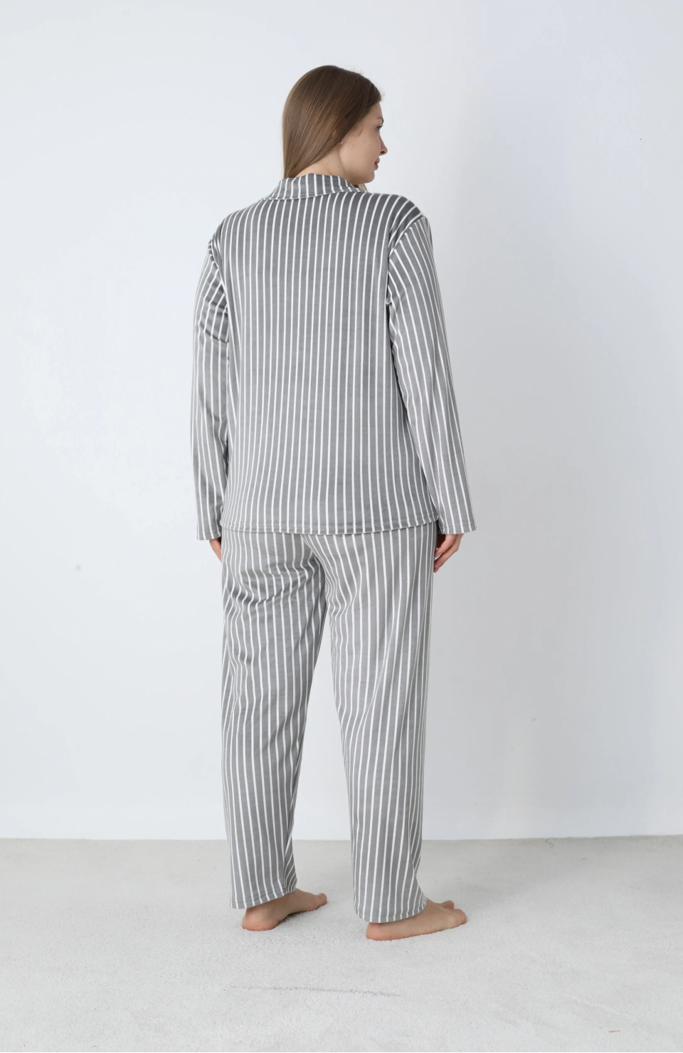 Estiva 25370 Gömlek Yaka Battal Kadife Pijama Takımı