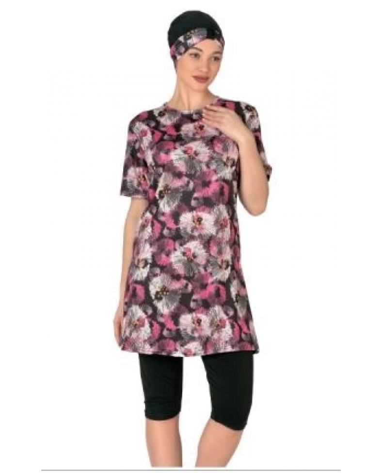 Fantasy 3449 Bayan Desenli Yarı Tesettür Mayo