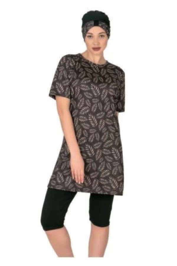 Fantasy 3454 Bayan Yaprak  Desenli Yarı Tesettür Mayo