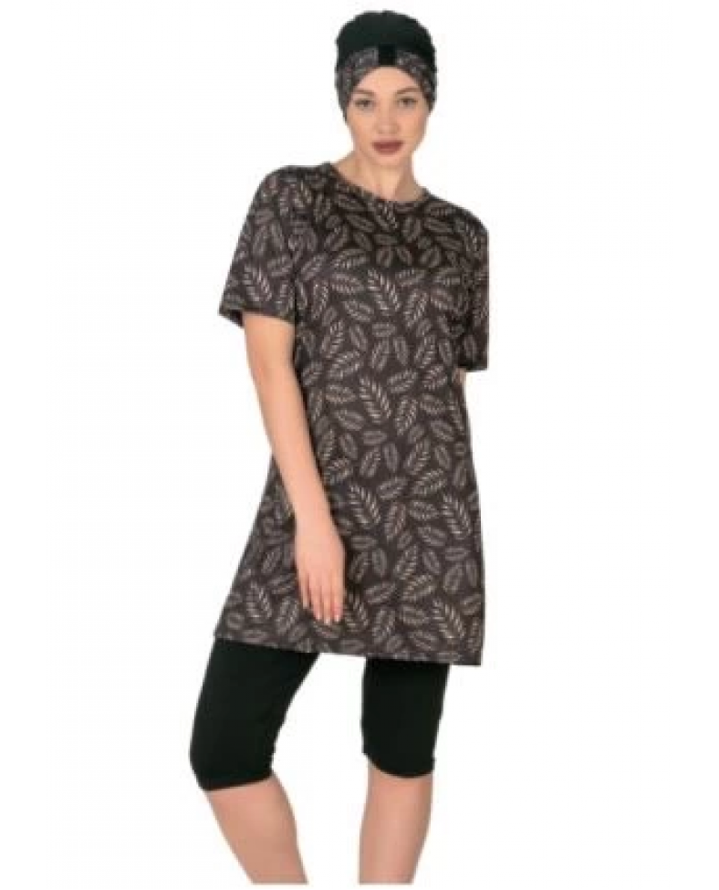 Fantasy 3454 Bayan Yaprak  Desenli Yarı Tesettür Mayo