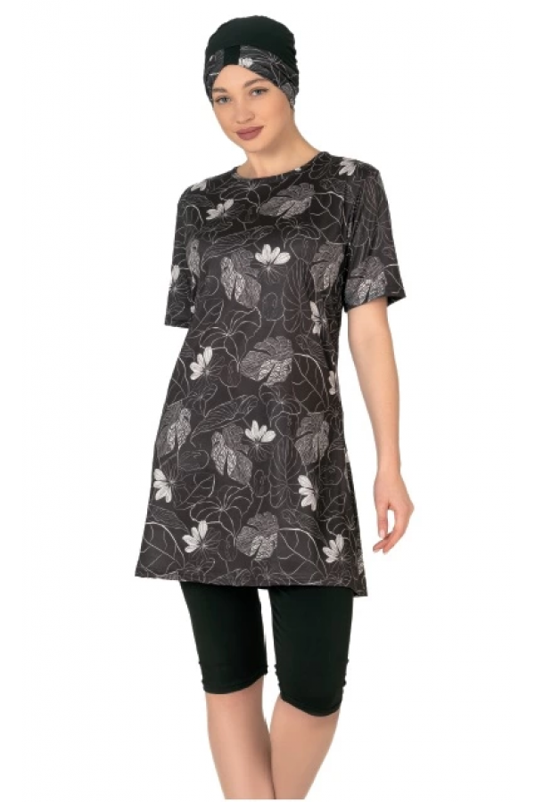 Fantasy 3455 Bayan Yaprak  Desenli Yarı Tesettür Mayo