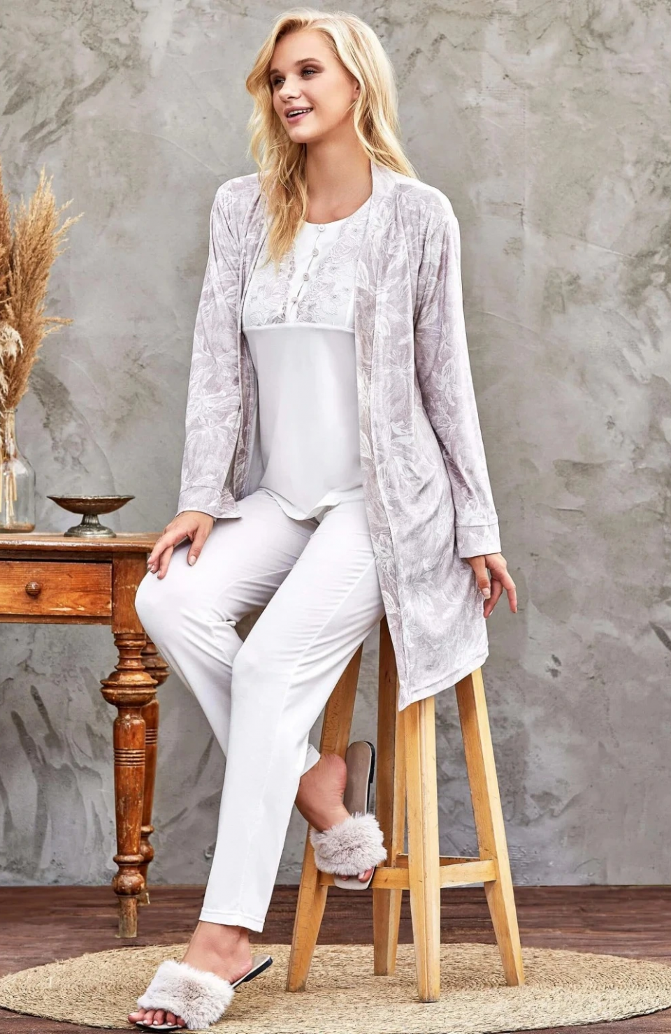 Flz 31-104 Bayan Kadife Sabahlık Pijama Takımı