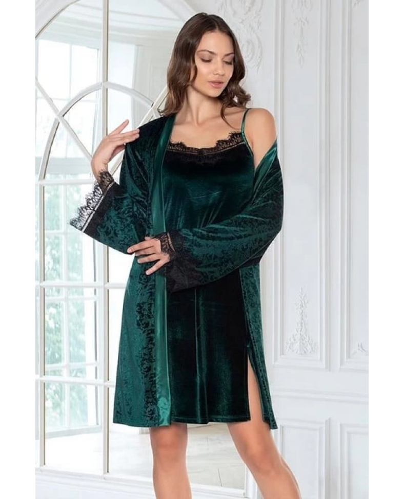 Flz 32-70  Bayan Kadife Sabahlık Ve Gecelik Takım