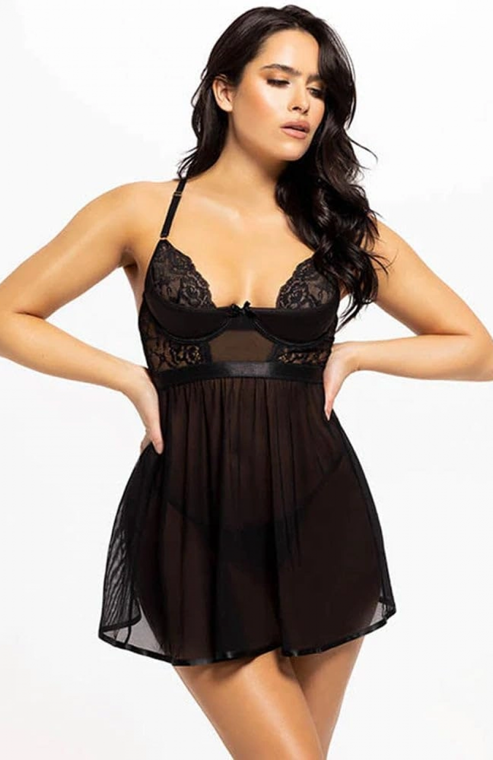 For Dreams 9107 Dantel Bağcıklı Ince Askılı Transparan Gecelik