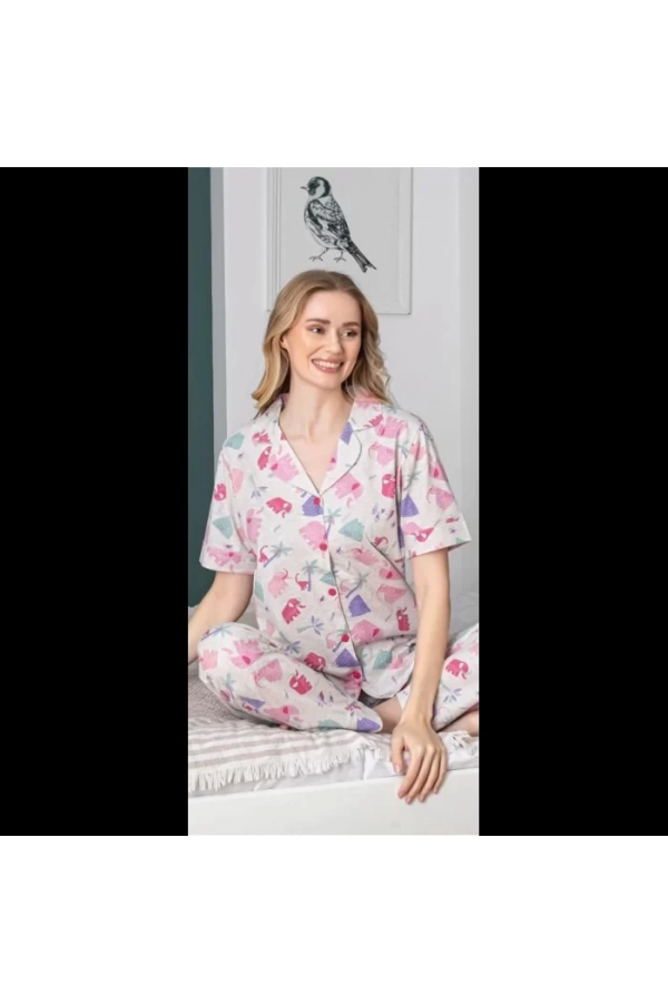 Freshness 107 Fil Desenli Patlı Kısa Kol Pijama Takımı