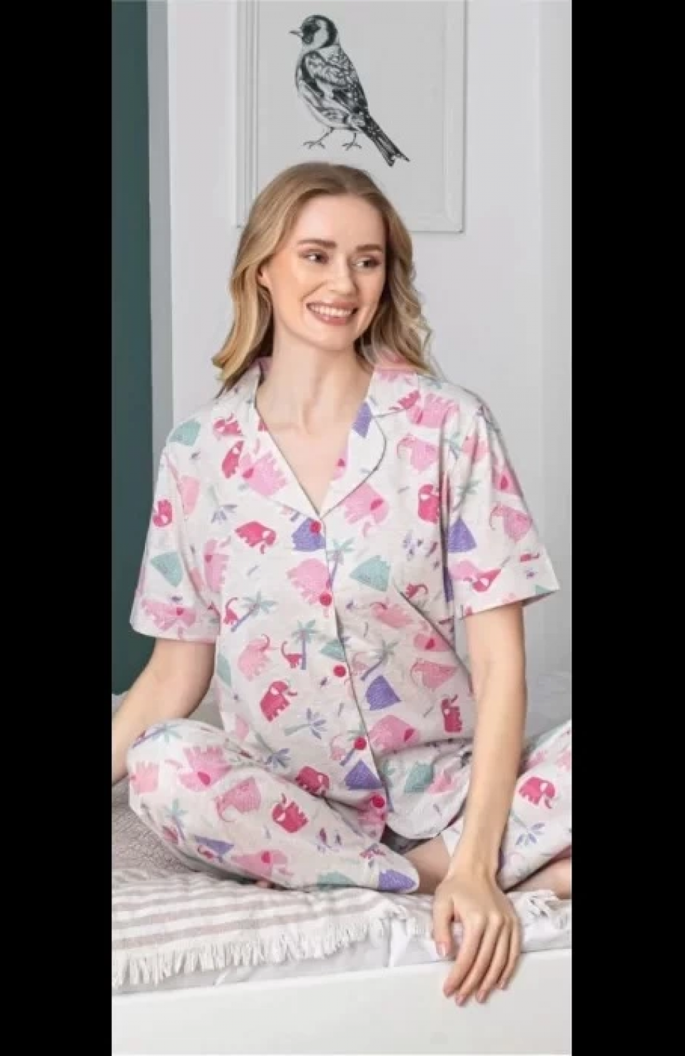 Freshness 107 Fil Desenli Patlı Kısa Kol Pijama Takımı