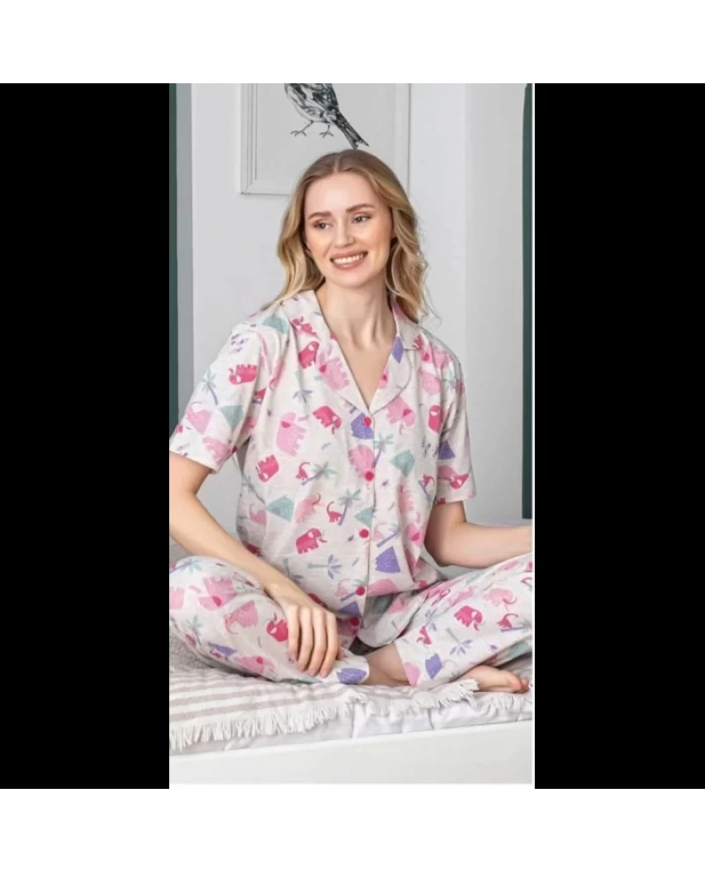 Freshness 107 Fil Desenli Patlı Kısa Kol Pijama Takımı