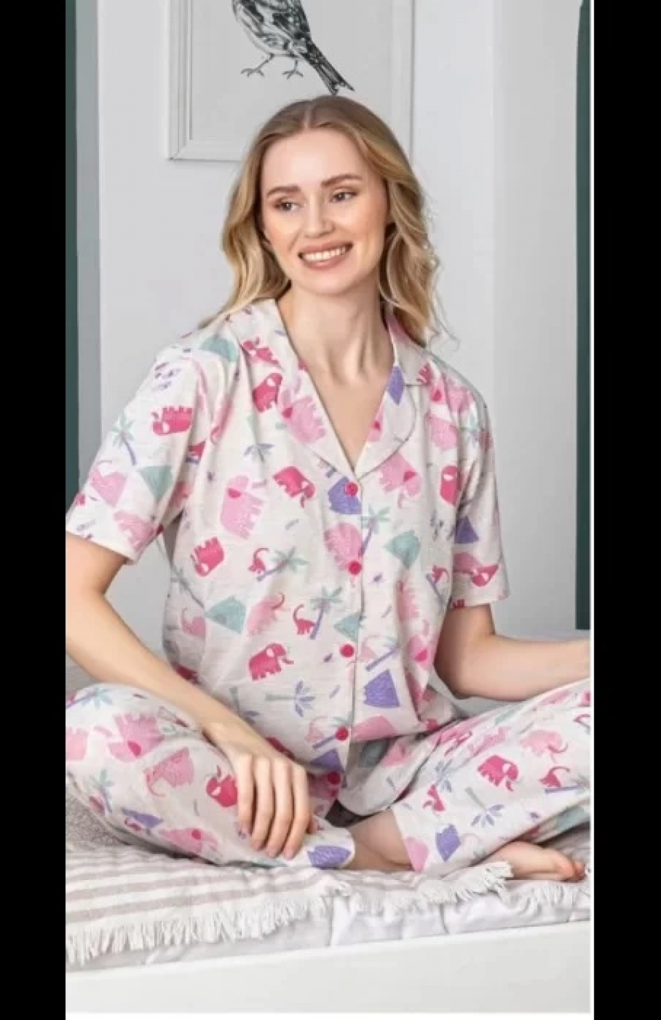 Freshness 107 Fil Desenli Patlı Kısa Kol Pijama Takımı