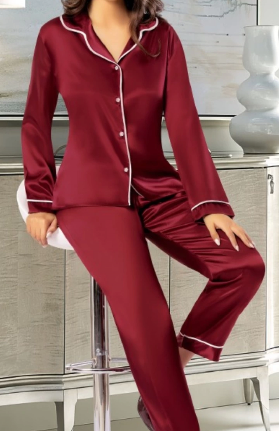 Freshness 2045 Saten Gömlek Yaka Patlı Pijama Takımı