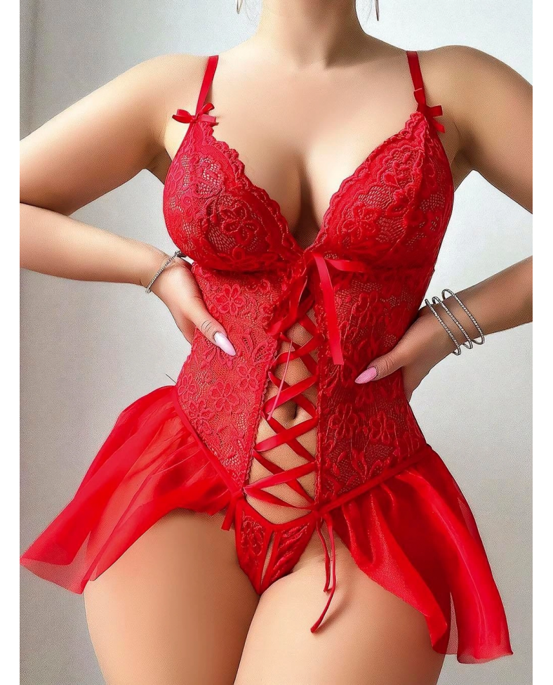 Freshness 3670 Dantel Detaylı Önü Dekolteli Fantezi Babydoll