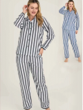 Freshness 4007 Kadın Uzun Kol Çizgili Gaffuriye Pijama Takımı