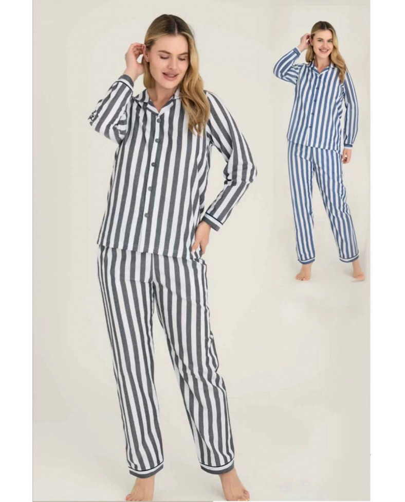 Freshness 4007 Kadın Uzun Kol Çizgili Gaffuriye Pijama Takımı