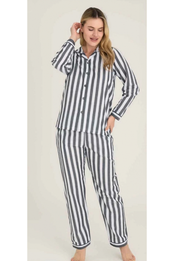Freshness 4007 Kadın Uzun Kol Çizgili Gaffuriye Pijama Takımı