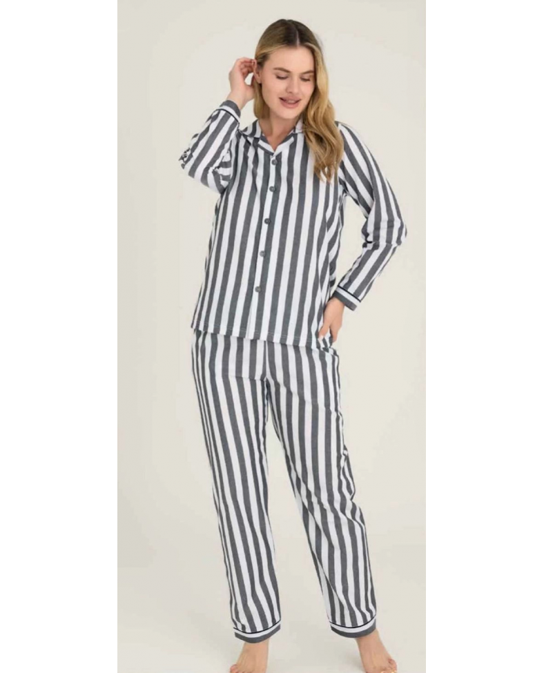 Freshness 4007 Kadın Uzun Kol Çizgili Gaffuriye Pijama Takımı
