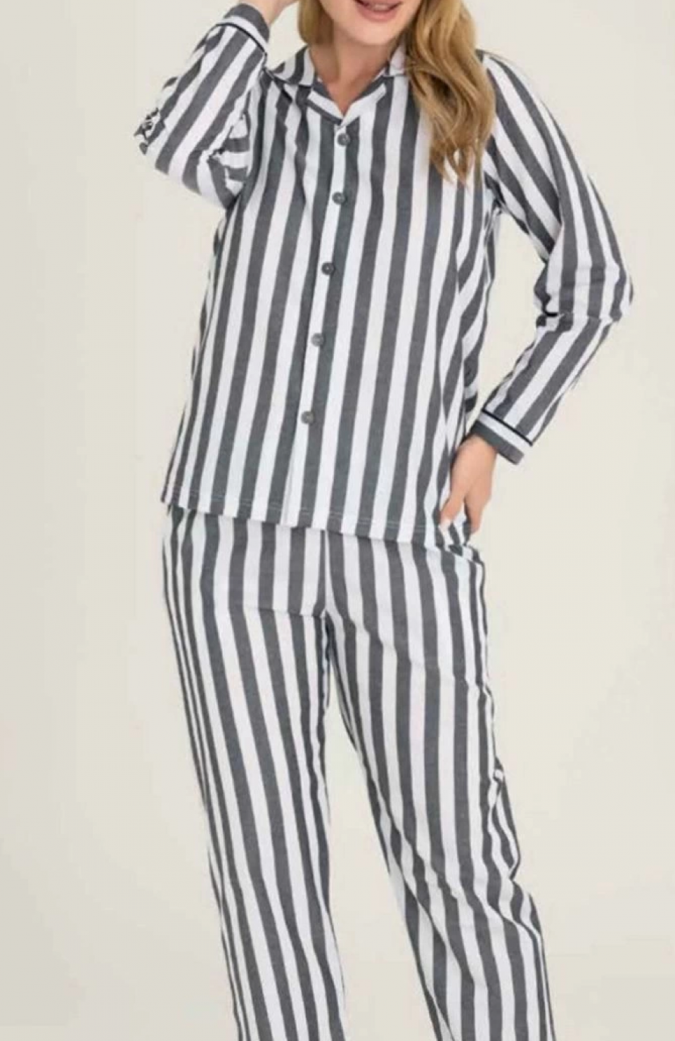 Freshness 4007 Kadın Uzun Kol Çizgili Gaffuriye Pijama Takımı