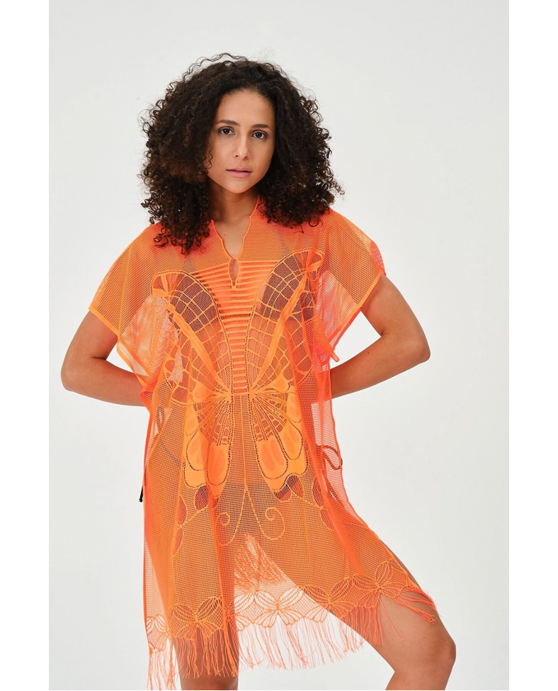 Freshness Kadın Dantelli Kelebek Desen Ve Düz Püsküllü File Pareo Somersan Giyim | Kadın, Erkek ve Çocuk Moda