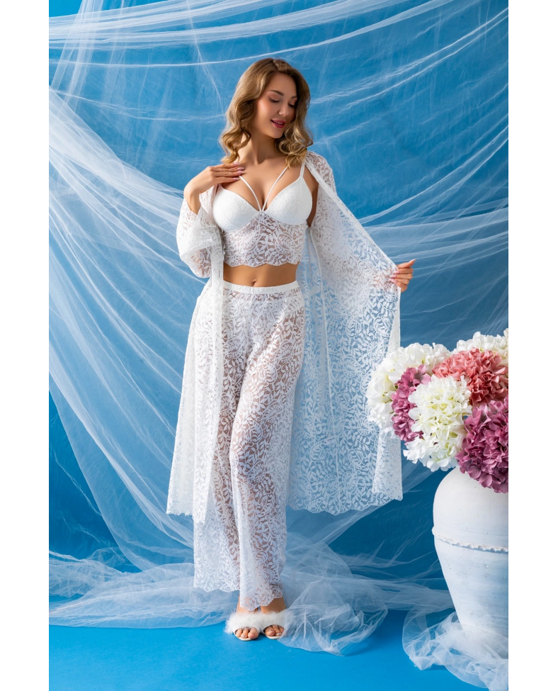 Gallipoli 32334 Kadın Danteelli Sabahlık Bralet, Pantolon Takım