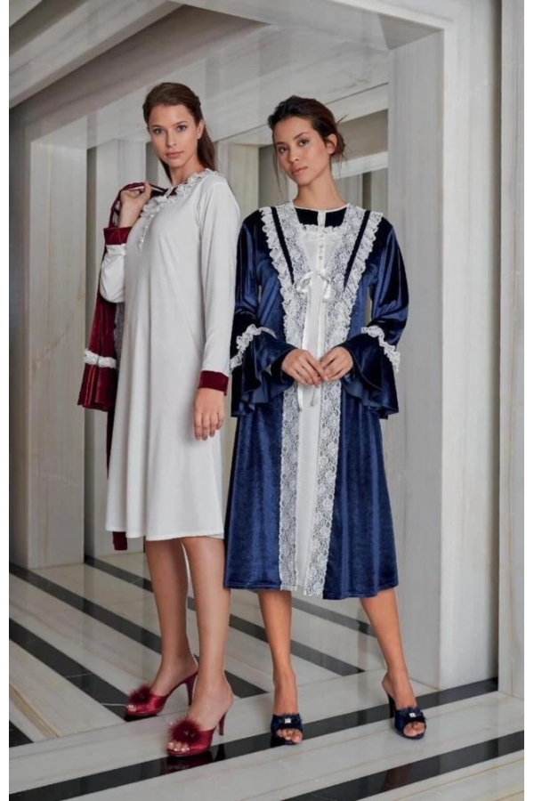 Jar Pierre 228 Kadife Gecelik Sabahlık