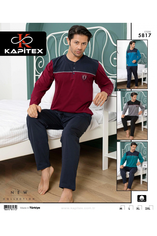 Kapitex 5817 Erkek Uzun Kol Düğme Yaka Pijama Takımı