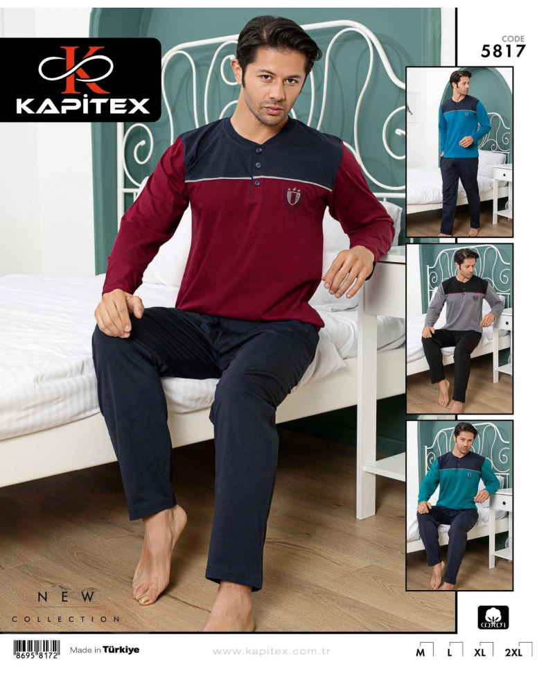 Kapitex 5817 Erkek Uzun Kol Düğme Yaka Pijama Takımı