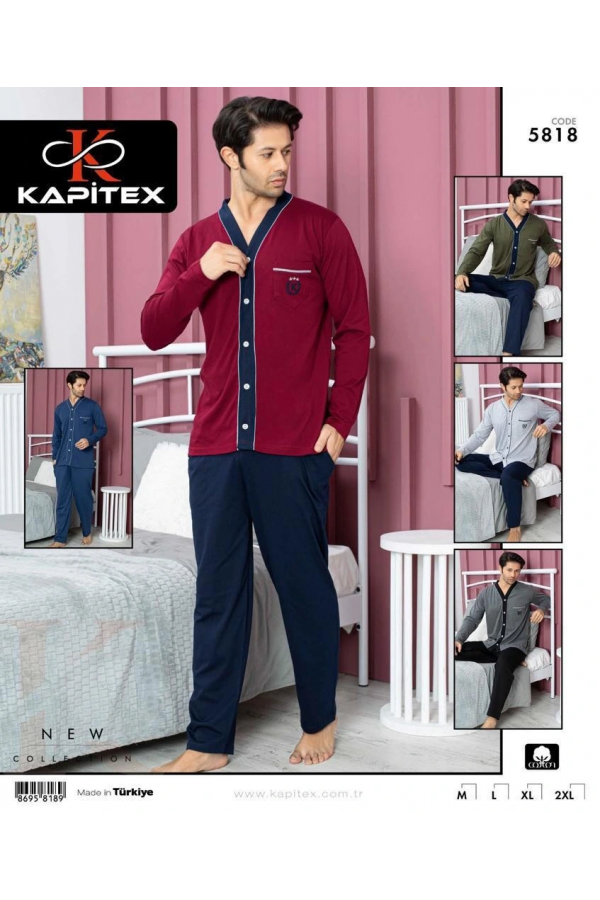 Kapitex 5818 Erkek Uzun Kol Patlı Pijama Takımı
