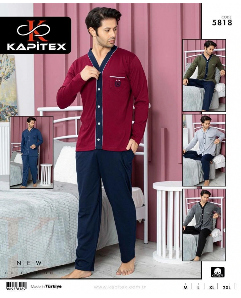 Kapitex 5818 Erkek Uzun Kol Patlı Pijama Takımı