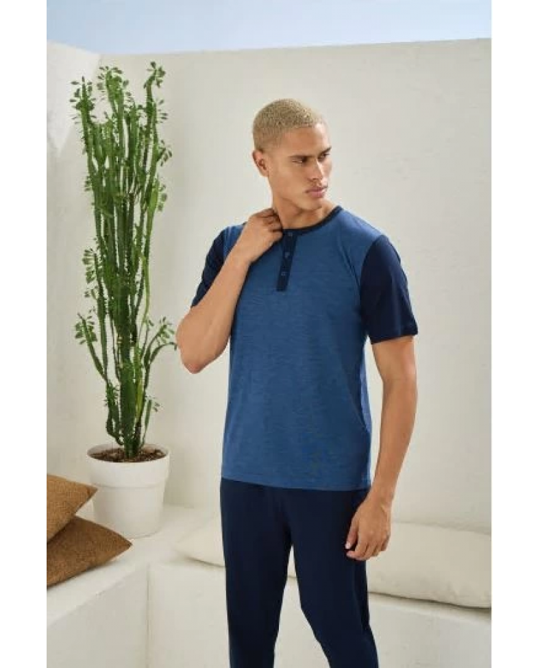 Kocabey 2205 Erkek Battal Midi Yaka Pijama Takım