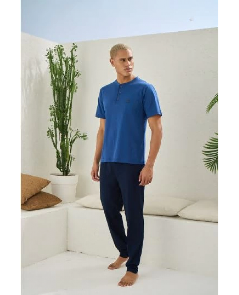 Kocabey 2207 Erkek Battal Midi Yaka Pijama Takım
