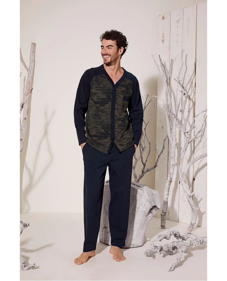 Kocabey 8025 Erkek  V Yaka Boydan Düğmeli Pijama Takımı