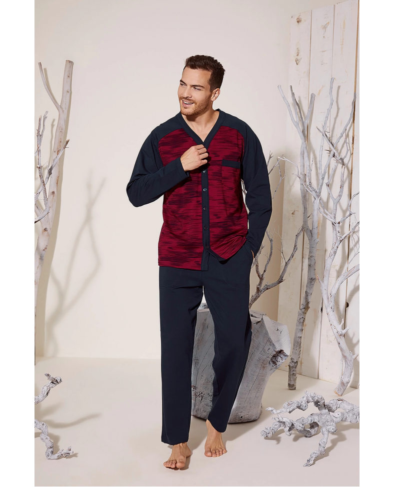 Kocabey 8025 Erkek  V Yaka Boydan Düğmeli Pijama Takımı