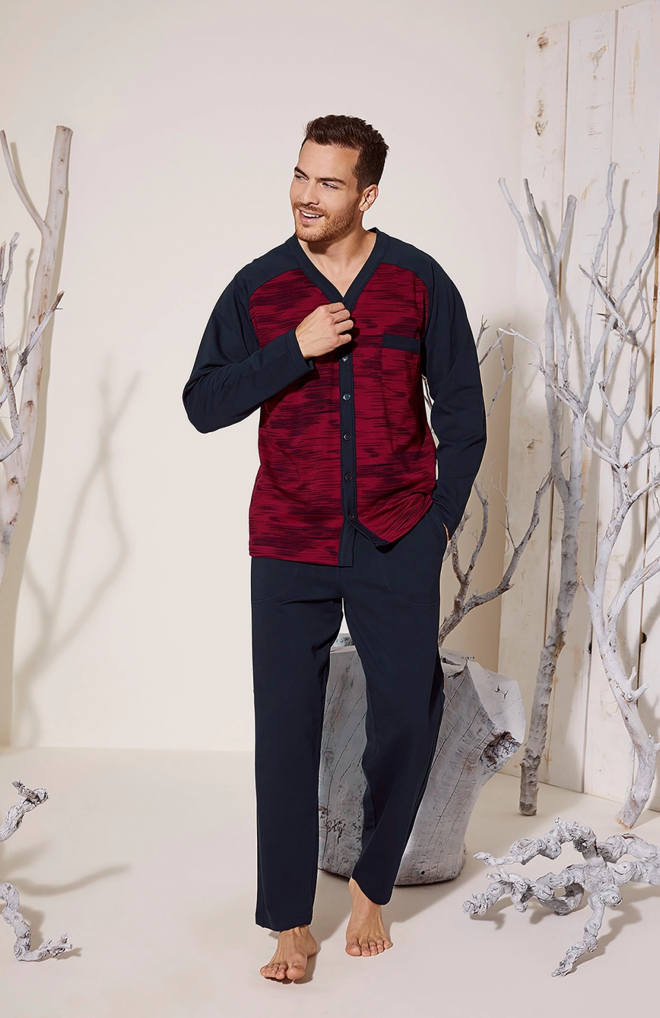 Kocabey 8025 Erkek  V Yaka Boydan Düğmeli Pijama Takımı