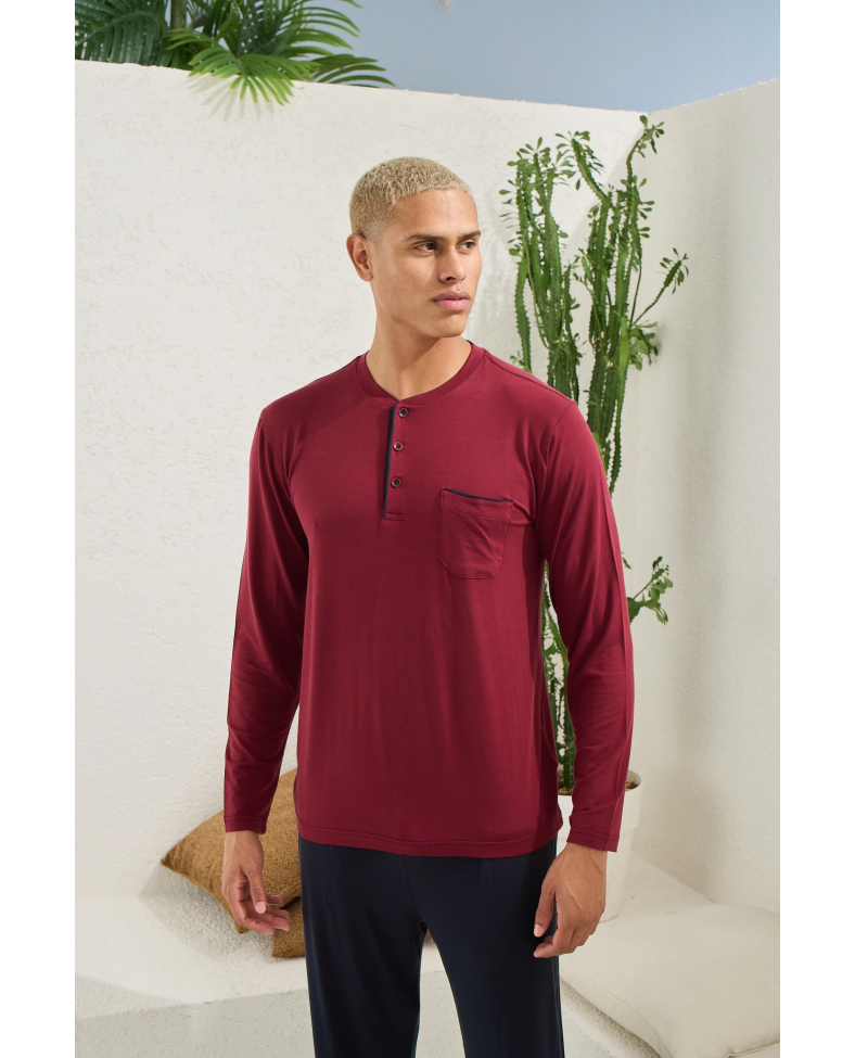 Kocabey 9220 Erkek Midi Yaka Uzun Kol Pijama Takım