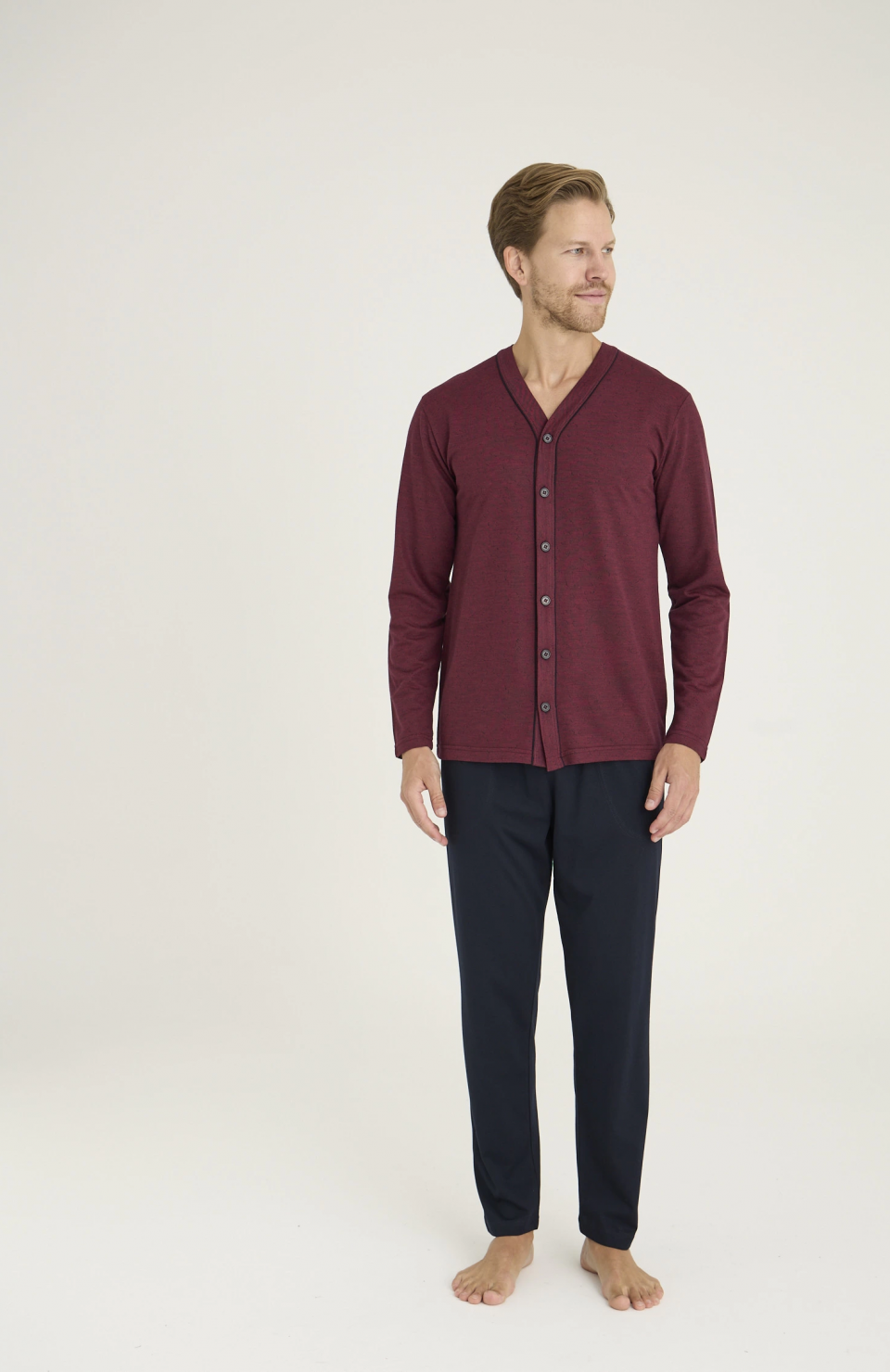 Kocabey 9225 Erkek V.Yaka Boydan Düğmeli Pijama Takım