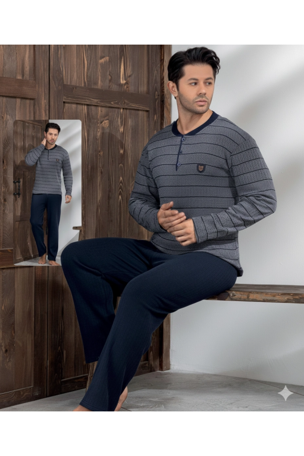 Lindros 04036 Erkek Raporlu Uzun Kol Pijama Takımı