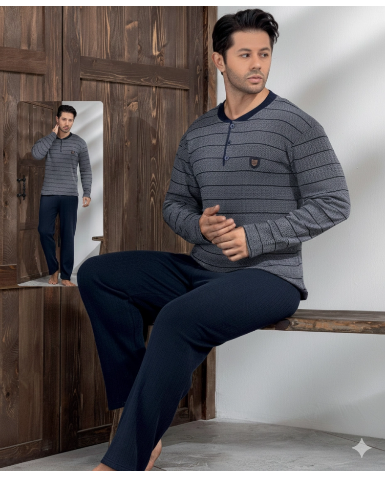 Lindros 04036 Erkek Raporlu Uzun Kol Pijama Takımı
