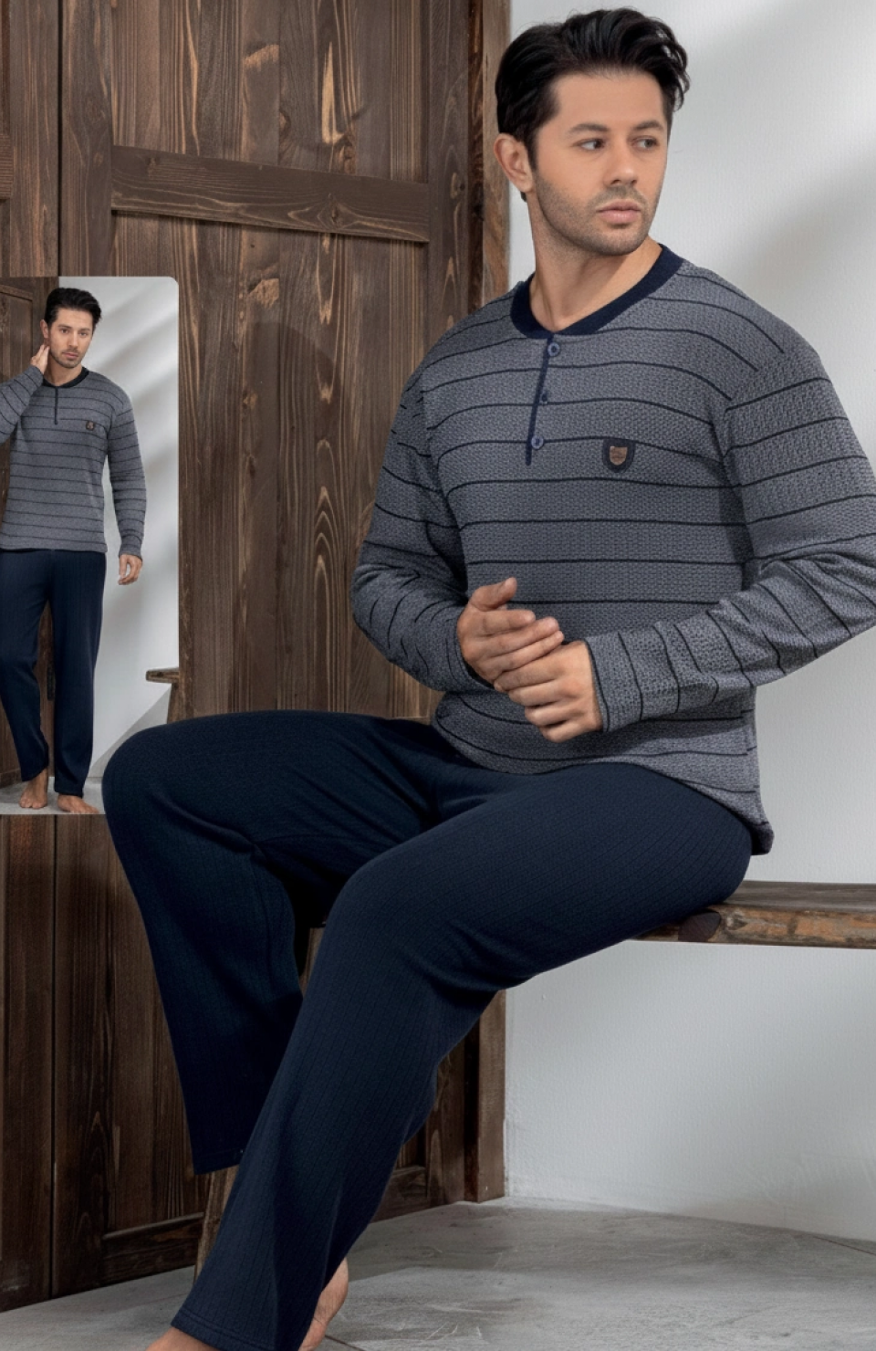 Lindros 04036 Erkek Raporlu Uzun Kol Pijama Takımı