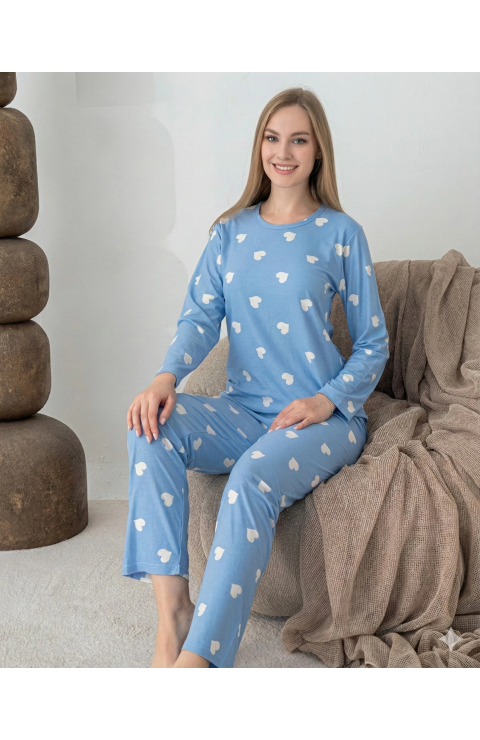 Lindros 0440 Kadın Süet Uzun Kol Pijama Takımı