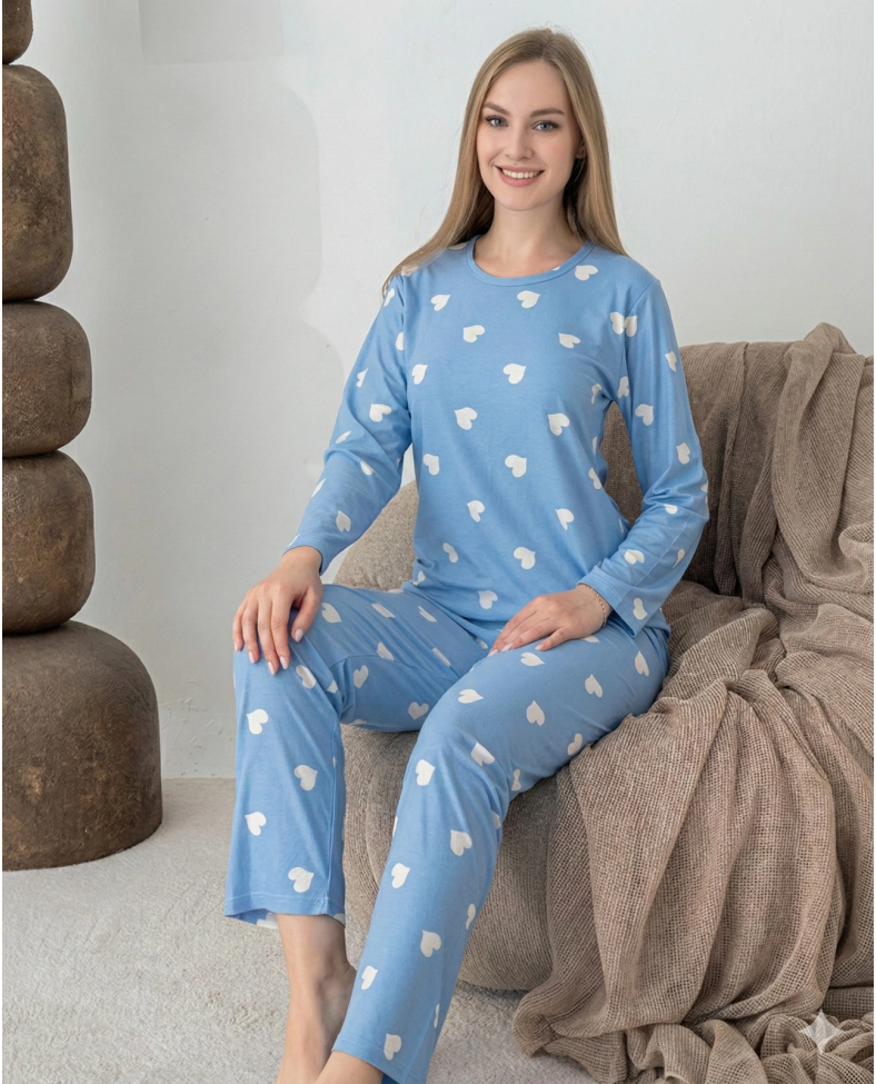 Lindros 0440 Kadın Süet Uzun Kol Pijama Takımı