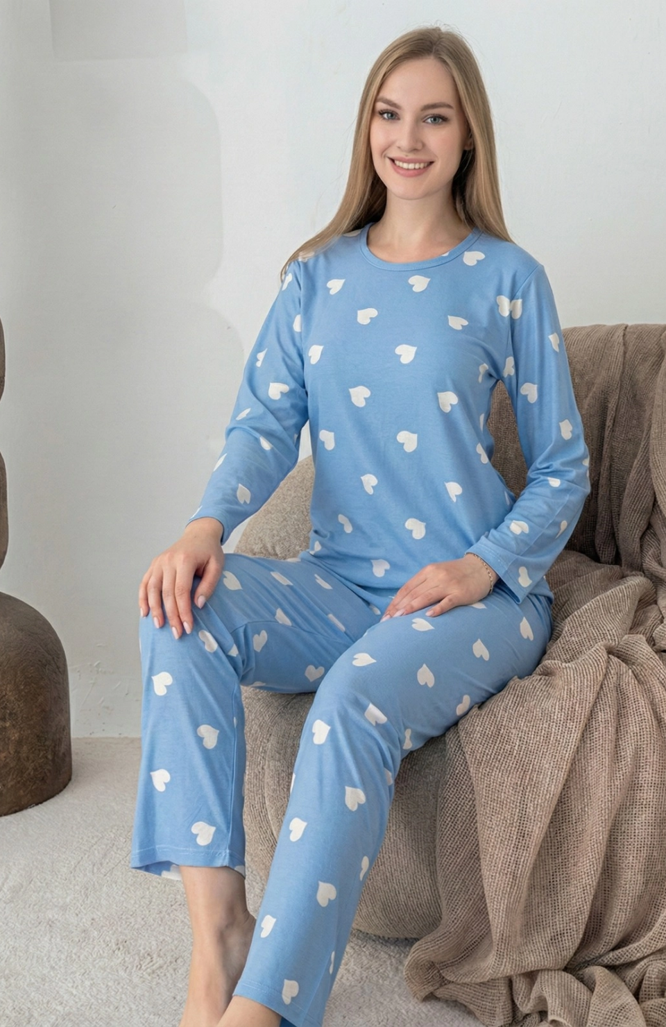 Lindros 0440 Kadın Süet Uzun Kol Pijama Takımı