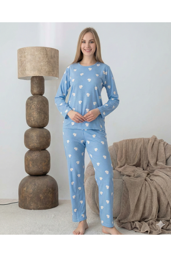 Lindros 0440 Kadın Süet Uzun Kol Pijama Takımı