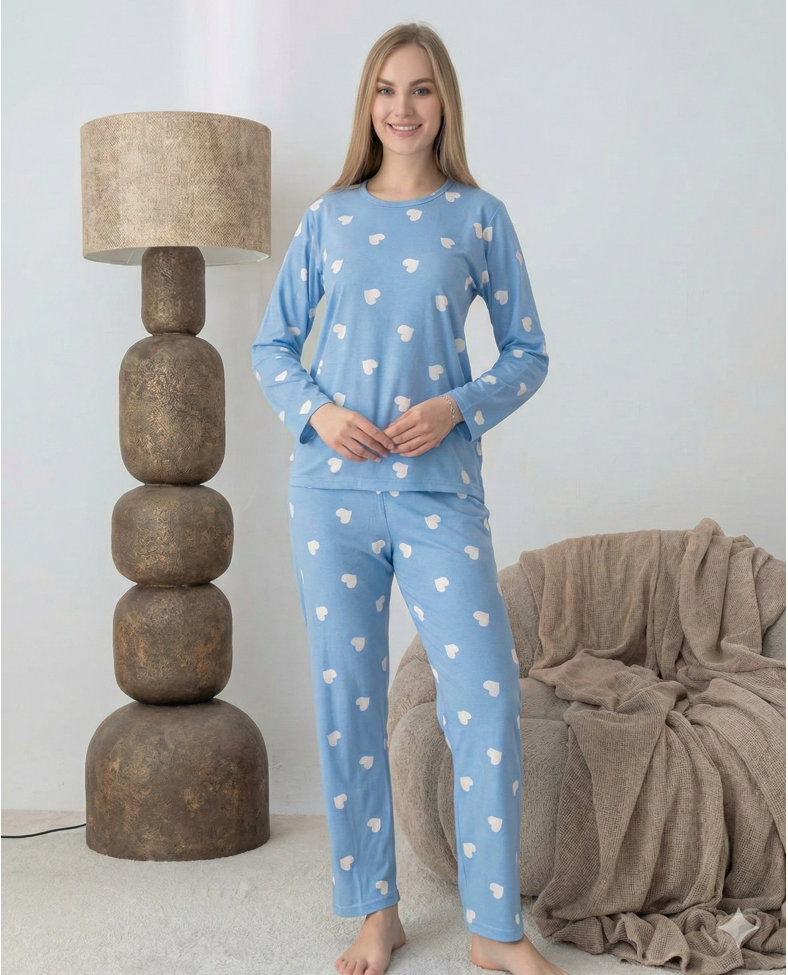 Lindros 0440 Kadın Süet Uzun Kol Pijama Takımı