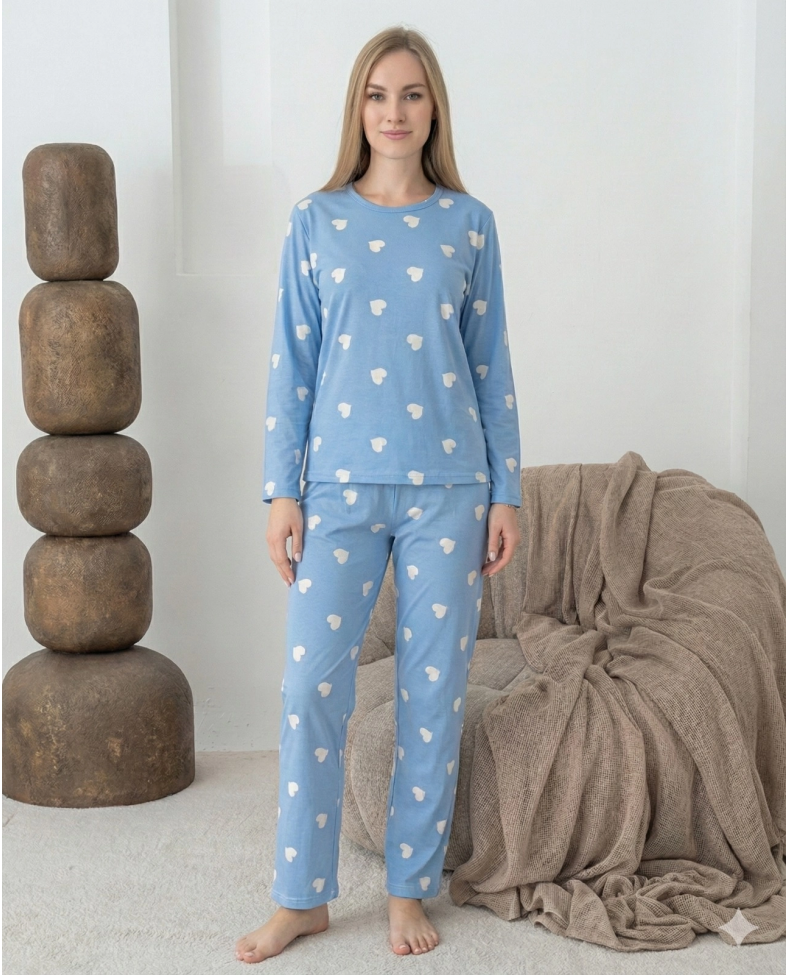 Lindros 0440 Kadın Süet Uzun Kol Pijama Takımı