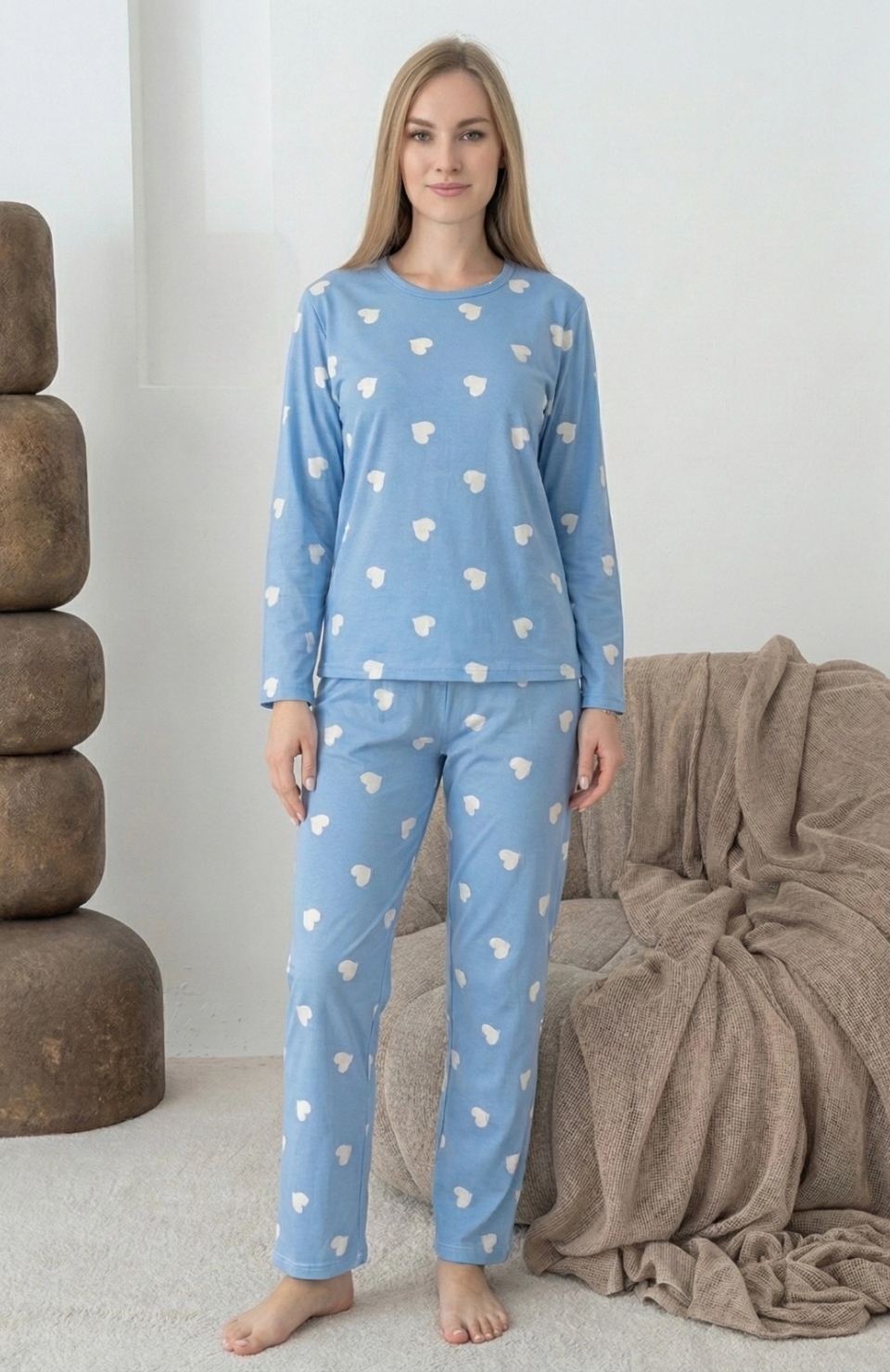 Lindros 0440 Kadın Süet Uzun Kol Pijama Takımı