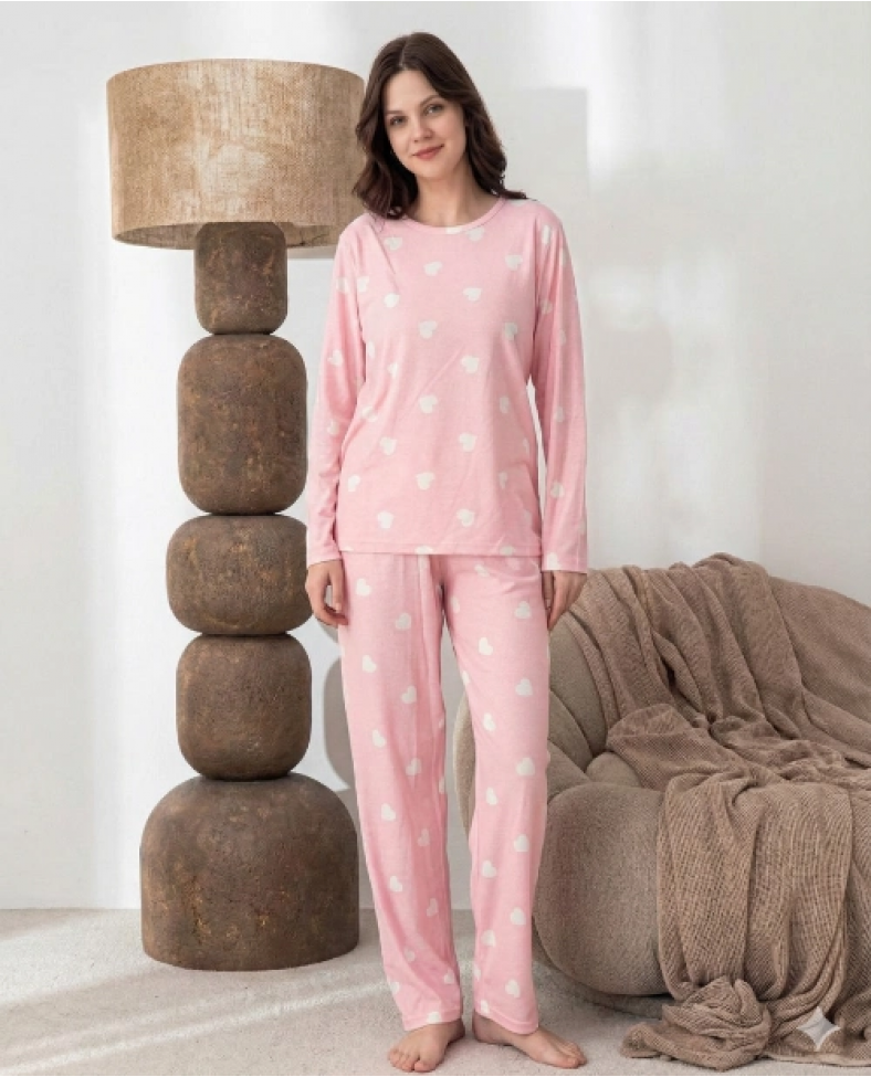 Lindros 0532 Kadın Süet Uzun Kol Pijama Takımı Somersan Giyim | Kadın, Erkek ve Çocuk Moda