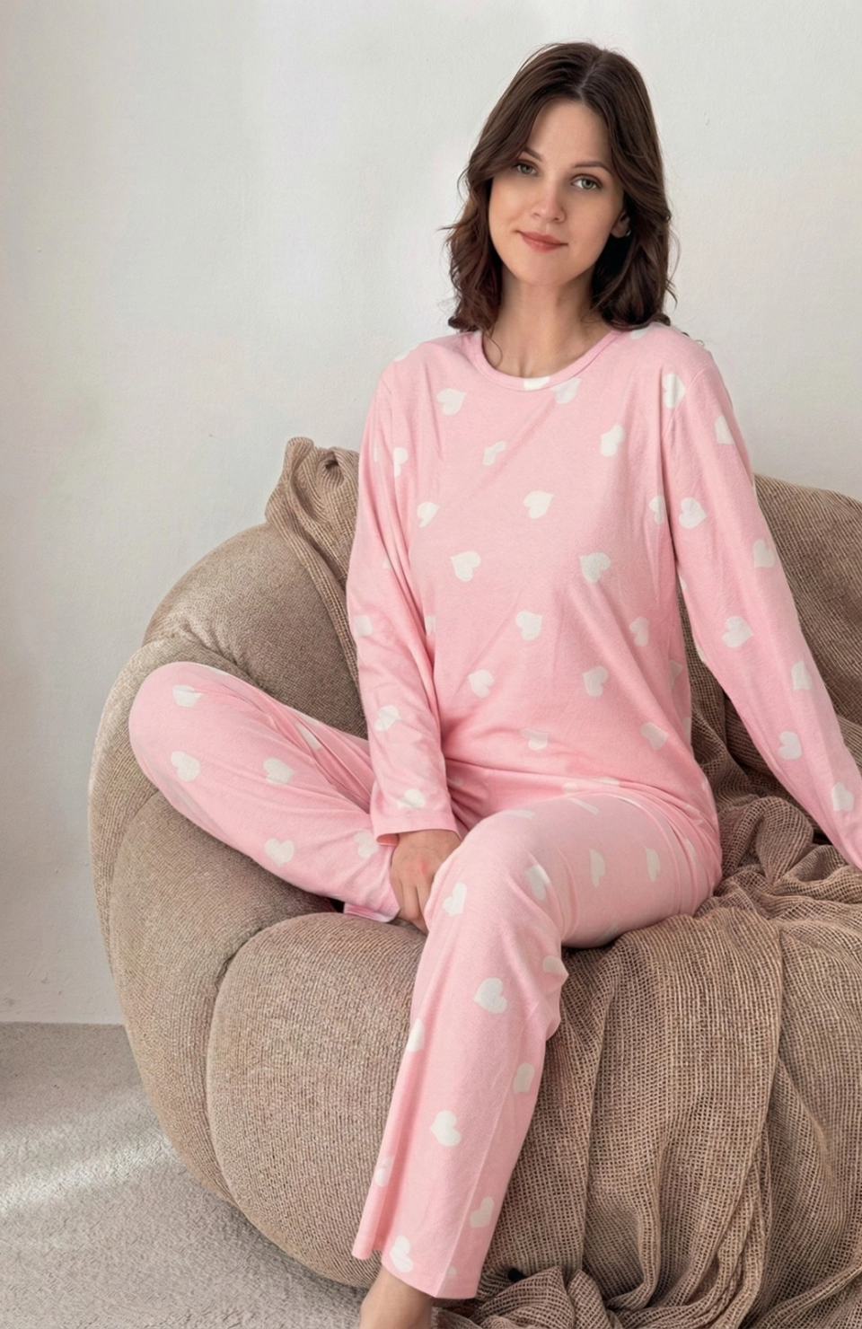 Lindros 0532 Kadın Süet Uzun Kol Pijama Takımı