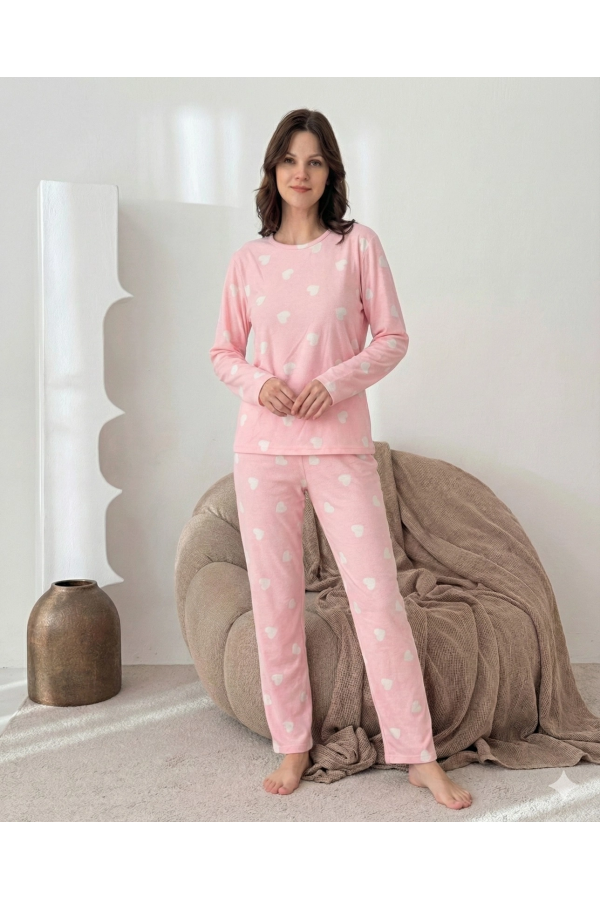 Lindros 0532 Kadın Süet Uzun Kol Pijama Takımı