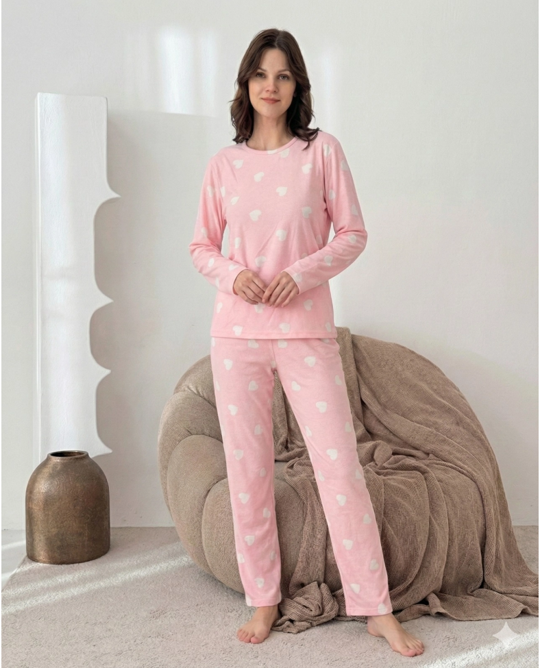 Lindros 0532 Kadın Süet Uzun Kol Pijama Takımı Somersan Giyim | Kadın, Erkek ve Çocuk Moda